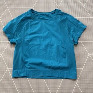 Sweaty‎ Betty Athlete Crop Seamless Workout Tee Size 12 Blue Short Sleeve
